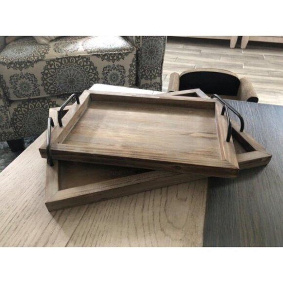 Rustic Vintage Food Serving Trays (Set of 2) | Nesting Wooden Board - Picture 3 of 3